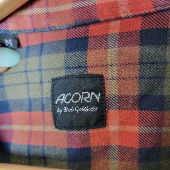 ACORN by Bob Goldfeder Plaid Flannel Button Down Shirt Men size M Orange Vintage - Picture 9 of 10